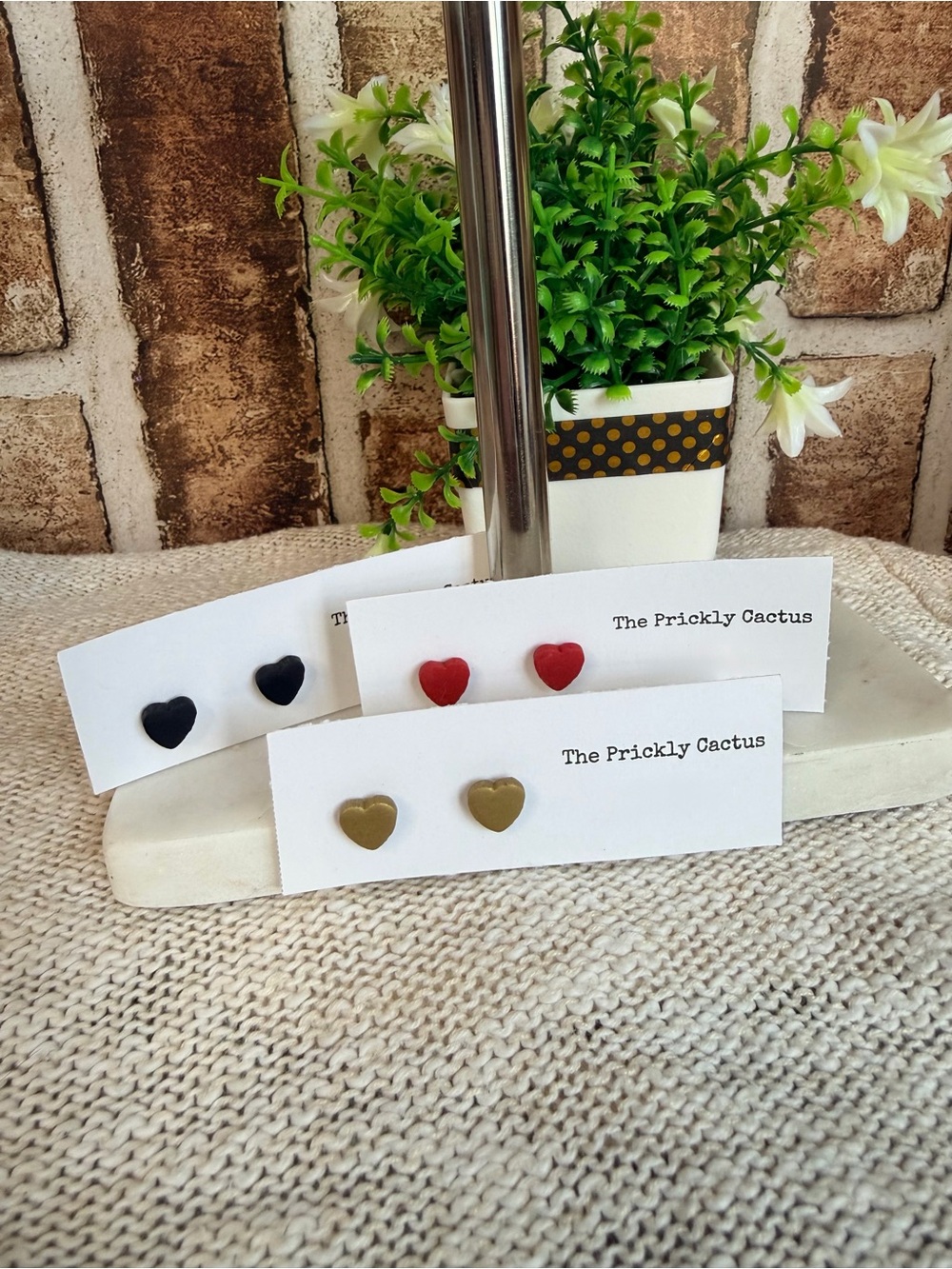 Handcrafted Polymer Clay Heart Stud Earrings — Black, Red, Gold available
